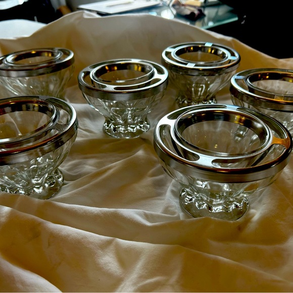 Vintage Shrimp Cocktail Bowls with Metal Rims Set of 6